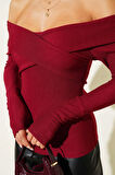 Madonna Çapraz Yaka Bluz Bordo t4331