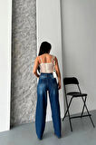 Baggy süper taş bıyık yıkama koyu mavi jeans pantolon d2007