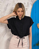 Sıfır kollu bağlamalı crop gömlek siyah s255359