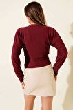 Fitilli Bisiklet Yaka İkili Bluz bordo T4341