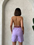 Kemerli gabardin şort lila s25735