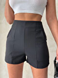 Yüksek bel parçalı double kumaş şort s25312