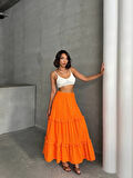 Fırfırlı brodeli astarlı uzun etek turuncu s255047