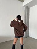 3 iplik şardonlu oversize compact out of baskılı sweat kahve