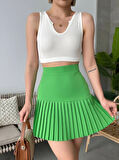 Altı pliseli mini etek yeşil s24705