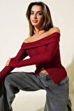 Madonna Yaka Düğmeli Bluz bordo t4329