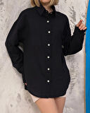 Relax fit keten gömlek siyah s255349