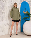 Relax fit keten gömlek haki s255349