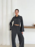Gömlek yaka kaplama düğmeli takım antrasit st265866