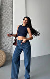 Baggy kar yıkama jeans pantolon koyu mavi d2007