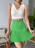 Altı pliseli mini etek yeşil s24705