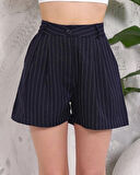 Çizgili düğmeli şort siyah s2551251