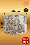 Kahverengi Vintage Toile de Jouy Desenli Lambader Başlığı