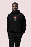 Vision Baskılı Siyah Erkek Kapüşonlu 3 iplik Şardonlu Ribanalı Sweatshirt Hoodie