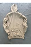 Vision Baskılı Bej Erkek Kapüşonlu 3 iplik Şardonlu Ribanalı Sweatshirt Hoodie