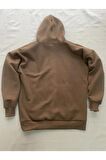 Vision Baskılı Kahverengi Erkek Kapüşonlu 3 iplik Şardonlu Ribanalı Sweatshirt Hoodie