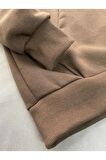 Vision Baskılı Kahverengi Erkek Kapüşonlu 3 iplik Şardonlu Ribanalı Sweatshirt Hoodie