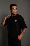 Unisex Bisiklet Yaka Baskılı Oversize T-Shirt - Siyah
