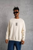 Unisex Bisiklet Yaka Baskılı Oversize Sweatshirt - Beyaz