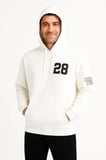 Üç İplik Kapüşonlu Ön Ve Arka Baskılı SweatShirt Hoodie - Beyaz