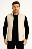 Erkek Şişme Fermuarlı Yelek Su Itici Kapitone Astarlı Kumaş Cepli Hafif Kışlık Spor Rahat Kalıp -Bej