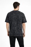 Erkek Asit Yıkama Bisiklet Yaka Kısa Kollu Oversize T-Shirt Tişört - Siyah
