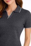 Triko Kumaş Yakalı Düğmesiz Açık Yaka Fitilli Kısa Kollu Regular Fit Tişört T-shirt - Siyah
