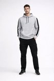 Erkek Şeritli Kapüşonlu Sweatshirt Oversize 3 Iplik Pamuklu - Beyaz