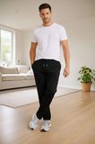 Erkek Düz Paça Beli Lastikli İpli Günlük Spor Eşofman Altı Rahat Fit - Siyah