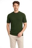 Erkek Yazlık Fitilli Triko Tişört Kısa Kol Bisiklet Yaka T-Shirt - Haki