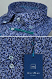 WORKMAN Modern Desenli Slim Fit Mavi Gömlek