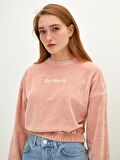 Bisiklet Yaka Nakışlı Uzun Kollu Kadın Sweatshirt