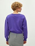 Bisiklet Yaka Düz Uzun Kollu Kadın Sweatshirt