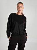 Bisiklet Yaka Kendinden Desenli Uzun Kollu Polar Kadın Sweatshirt