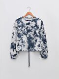 Bisiklet Yaka Desenli Uzun Kollu Kadın Sweatshirt