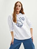 Kapüşonlu Baskılı Uzun Kollu Kadın Sweatshirt