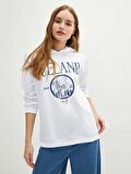 Kapüşonlu Baskılı Uzun Kollu Kadın Sweatshirt