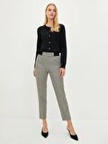 Beli Lastikli Slim Fit Ekose Kadın Pantolon