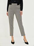 Beli Lastikli Slim Fit Ekose Kadın Pantolon