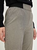 Beli Lastikli Slim Fit Ekose Kadın Pantolon