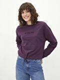 Bisiklet Yaka Nakışlı Uzun Kollu Kadın Sweatshirt