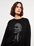 Bisiklet Yaka Atatürk Baskılı Uzun Kollu Kadın Sweatshirt