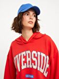 Kapüşonlu Baskılı Uzun Kollu Kadın Sweatshirt
