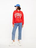 Kapüşonlu Baskılı Uzun Kollu Kadın Sweatshirt