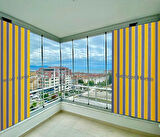 CEYLAN Home Balkon Perdesi Kuş Gözü Ölçü Seçenekli Sarı Gri Çizgili