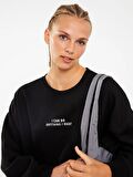 Bisiklet Yaka Baskılı Uzun Kollu Kadın Sweatshirt