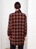 Ekose Uzun Kollu Oversize Kadın Gömlek Tunik
