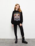 Kapüşonlu Baskılı Uzun Kollu Kadın Sweatshirt
