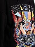 Kapüşonlu Baskılı Uzun Kollu Kadın Sweatshirt