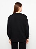 Bisiklet Yaka Nakışlı Uzun Kollu Kadın Sweatshirt Tunik